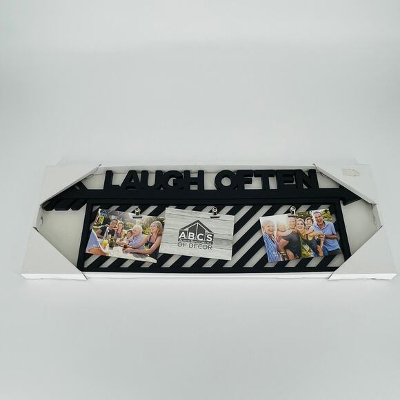 Three Clip Collage Black Wood "Laugh Often" Picture Wall Hanging / Wall Art NEW - Picture 2 of 9